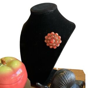 Vintage Midcentury Red & Gold Foil Czech Glass Cluster Brooch
